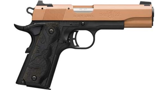 Image of Browning 1911-22 FS Black Label Semi Auto Pistol, 22 Long Rifle, 4.25 in Barrel, Fixed Sight, Alloy Black/Copper Frame, Wood Grip, 1-Mag, 10 Round Capacity, 51895490-FRRMPG
