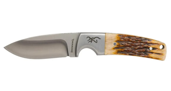 Image of Browning Buckmark Hunter Fixed Blade Knife, 3in, 8Cr13MoV, Drop Point, Bone Handle, Leather, 3220509