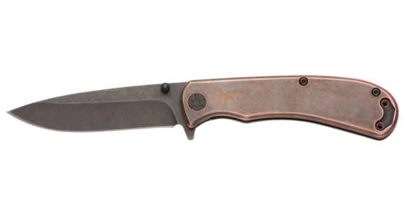 Image of Browning Rivet Folder 3in Knife, Drop Point, D2 Steel Blade, Laminate Handle, Copper, 3220473