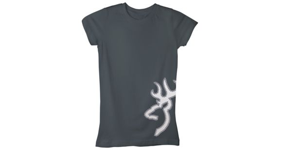 Image of Browning Womens Studded Buckmark S/S Tee-Fitted, Charcoal, M BRD020052.097900.M
