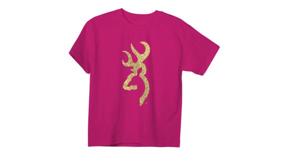 Image of Browning Youth Graphic Gold Glitter Buckmark Short Sleeve T-Shirt, Hot Pink, Large, A000240160104