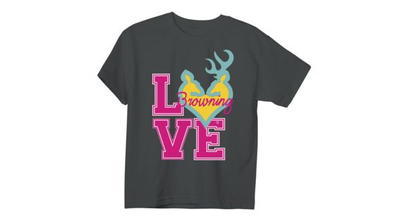 Image of Browning Youth Graphic Varsity Buckheart Short Sleeve T-Shirt, Charcoal, Extra Small, A000295800101