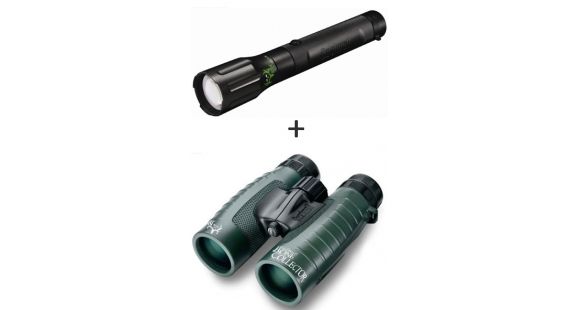 Image of Bushnell 10x42 Bone Collector Roof Prism Binoculars, Green w/ HD Torch LED Flashlight 234210-KIT2