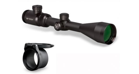 Image of Vortex Crossfire II 3-9x50 mm Rifle Scope, 1 in Tube, Second Focal Plane, Black, Hard Anodized, Red V-Brite Reticle, MOA Adjustment, w/ Vortex Defender Flip Cap, CF2-31027-KIT1
