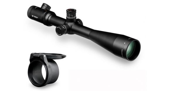 Image of Vortex Viper PST 6-24x50mm FFP Rifle Scope w/ EBR-2C MRAD Reticle, Black PST-43128 w/Vortex Defender Flip Cap Objective Lens 50,55-59 mm, Black O-50