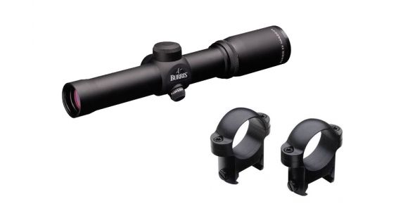 Image of Burris Handgun 2x20mm Rifle Scope, 1in Tube, Second Focal Plane, Non-Illuminated Plex Reticle, MOA Adjustment, w/ Burris Zee 1in Steel Rifle Scope Rings Rings, Low, Black, Matte, 200218-KIT1