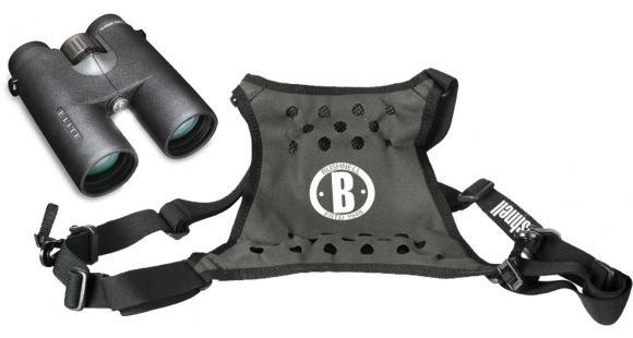 Image of Bushnell Elite E2 10x42 Roof Prism ED Glass Water Repellent Binoculars, Black, and Bushnell Deluxe Binocular Harness Strap, 620142ED-KIT1