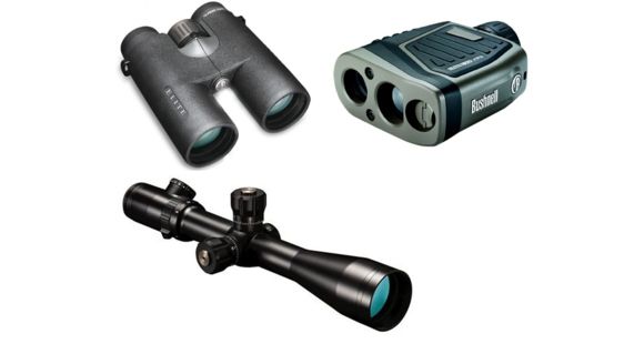 Image of Bushnell Elite Package - Bushnell Elite 3-12x44 Illuminated MilDot Reticle Rifle Scope, 30mm Tube, Matte Black ET3124F w/ Bushnell Elite Rangefinder 205110 and Binocular 620142ED