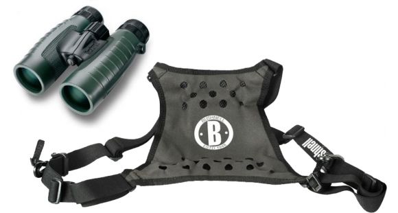 Image of Bushnell Trophy XLT 12x50mm Roof BaK4 Prism Binoculars, Green 235012 and Bushnell Deluxe Binocular Harness Strap 191225