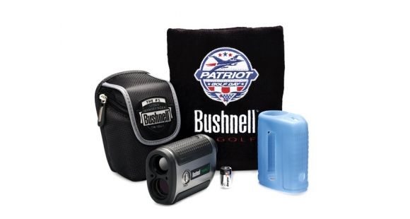 Image of Bushnell V2 Tour Patriot Golf Laser Rangefinder, Case and Blue Skinz 201931P