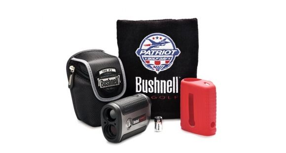 Image of Bushnell V2 Tour Patriot Golf Laser Rangefinder, Case and Red Skinz, Slope Edition 201933P