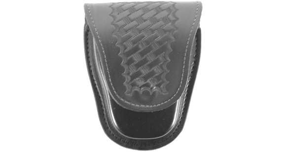 Image of DeSantis Leather Handcuff Case, Hinged Handcuffs, Brass Snap Closure, Ambidextrous, Basketweave, Black, U25BLG2Z2