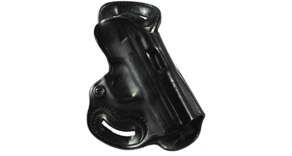 Image of DeSantis Small of Back Leather Belt Holster, Glock 17, 19, 22, 23, 31, 32, 36, 19X, 45, S&amp;W 99, 990L 3 1/2in-4in, Walther P99, Ruger SR9, SR40, Left Hand, Plain, Black, 067BBB2Z0