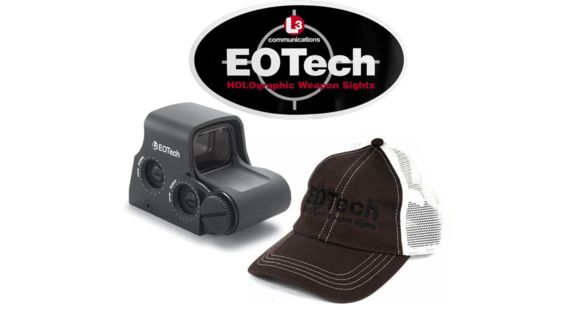 Image of EOTech Transverse Red Dot Sight, 68 MOA Ring w/ two 1 MOA Dot, w/ EOTech Trucker Hat, Sticker, Black, XPS3-2-KIT2