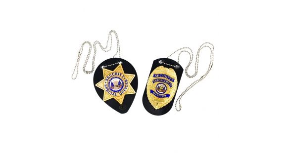 Image of Galco Leather Badge Holder, Shield, Neck Chain, Belt Clip 1.75in, Tan, BHSH