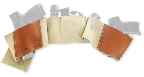 Image of Galco Underwraps Belly Holster, Ambidextrous, Leather/Nylon, Handgun, Khaki, Small, UWERBKHSM