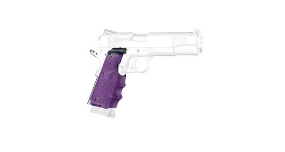 Image of Hogue 1911 Govt. Laser Enhanced Grip, Green Laser, Govt. 1911 Model Rubber Grip, with Finger Grooves Purple, Purple, 45986