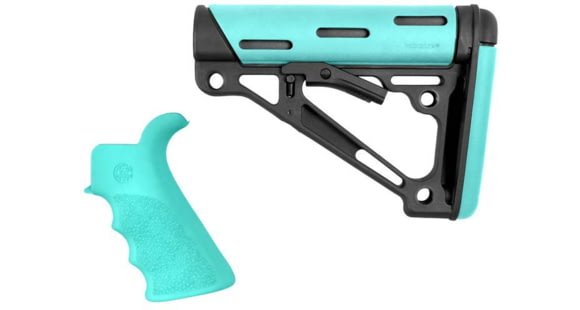 Image of Hogue AR15/M16 Kit, Beavertail Grip and OverMold Collapsible Buttstock, Rifle, Rubber, Aqua, 13456