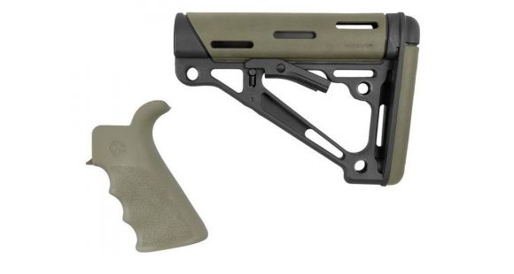 Image of Hogue AR15/M16 Kit, Finger Groove Beavertail Grip and OverMold Collapsible Buttstock, Fits Comm. Buffer Tube, OD Green Rubber 15255