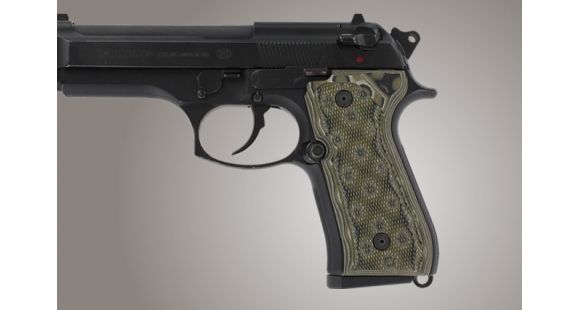 Image of Hogue Beretta 92FS Checkered G-10 - G-Mascus OD Green Camo 92178