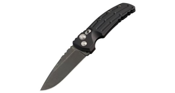 Image of Hogue EX-A01 Automatic Tactical Folding Knife, 3.5in, 154CM Stainless, Drop Point Blade Tumbled Finish, Matte Black Aluminum Handle, 34136