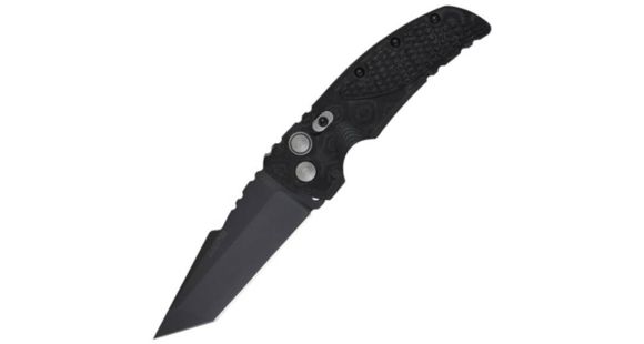 Image of Hogue EX-A01 Automatic Tactical Folding Knife, 3.5in, 154CM Stainless Steel, Black Cerakote Tanto Blade, G-Mascus Black G10 Handle, 34129