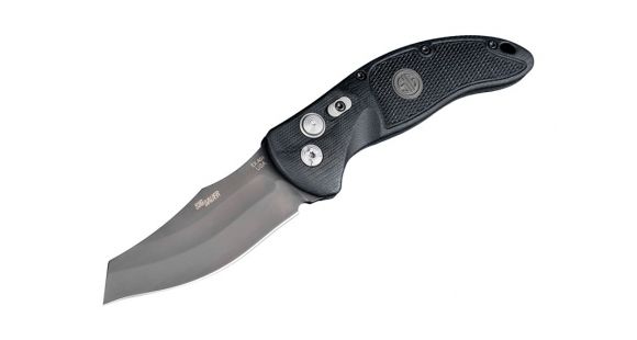 Image of Hogue EX-A04 Sig Tactical Automatic Folding Knife, 3.5in, Wharncliffe Blade, Grey PVD, G-10 Frame Solid Black/Black Sig Medallion, 36422