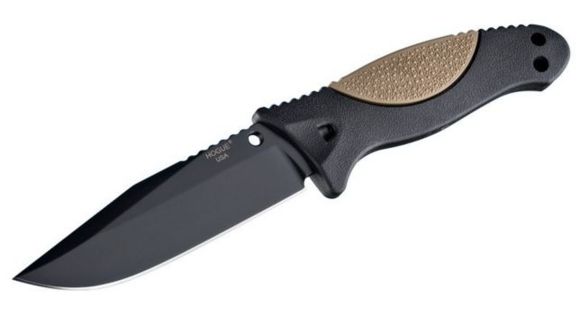 Image of Hogue EX-F02 4.5in. Fixed Clip Point Blade Black Kote Auto Retention Sheath Black, Rubber OverMold Handle Dark Earth 35253
