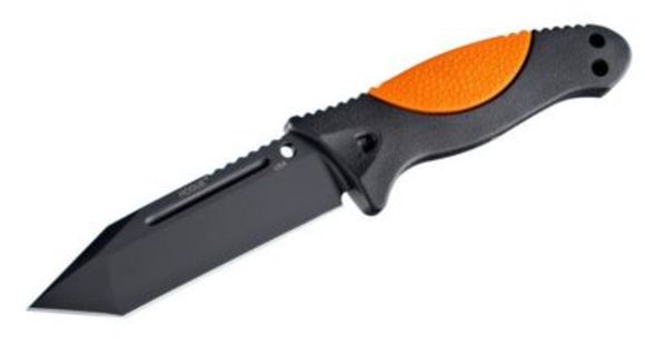 Image of Hogue EX-F02 4.5in. Fixed Tanto Blade Black Kote Auto Retention Sheath Black, Rubber OverMold Handle Hunter Orange 35244