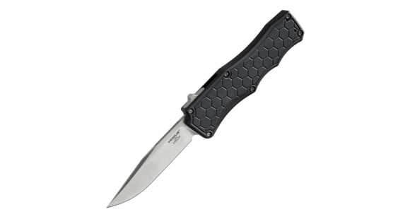 Image of Hogue Exploit Automatic Folding Knife, 3.5in, CPM S30V Stainless Steel, Clip Point Blade, Stone Tumbled, Matte Black Aluminum Handle, 34050