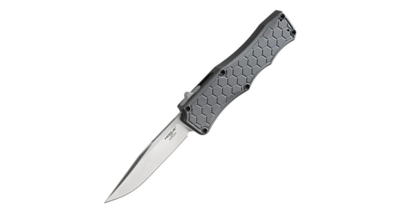 Image of Hogue Exploit Automatic Folding Knife, 3.5in, CPM S30V Stainless Steel, Clip Point Blade, Stone Tumbled, Matte Grey Aluminum Handle, 34052