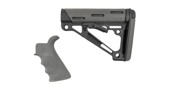 Image of Hogue Grooved Beavertail Grip &amp; Collapsible Buttstock Kit, AR-15/M16, Commercial Buffer Tube, Slate Grey, Universal, 15555