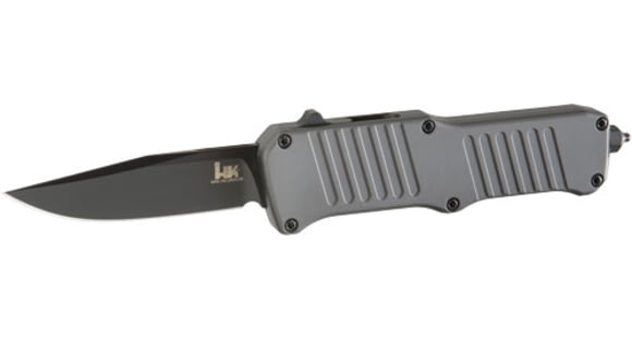 Image of Hogue HK Mini Incursion Automatic Folding Knife, 2.95in, Stainless Steel, Clip Point Blade, Aluminum Matte Grey, 54052H