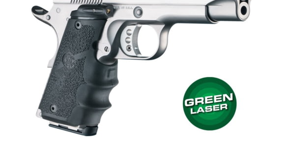 Image of Hogue Green Laser Enhanced Grip, 1911 Officers, OverMolded Rubber, Black, 43980