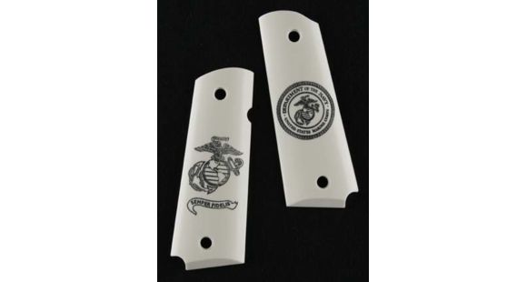 Image of Hogue Officers Model Scrimshaw Ivory Polymer Gun Grip- Marines Eagle Globe and Anchor 43031