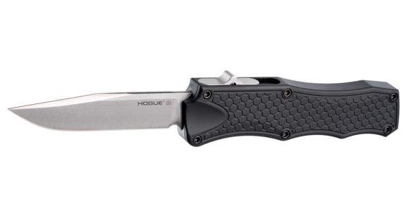 Image of Open Box, Dealer Demo, Hogue Out The Front 3.5inch Automatic Clip Point Blade Tumbled Finish Aluminum Frame - Matte Black - HOG-34010