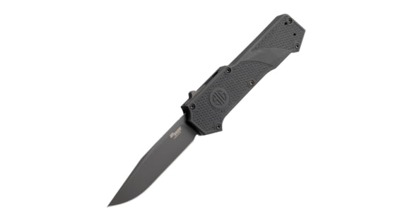 Image of Hogue Sig Compound Tactical OTF Automatic Folding Knife, 3.5in, CPM S30V Stainless, Clip Point Blade, Grey PVD, Solid Black G10 Handle, 36032
