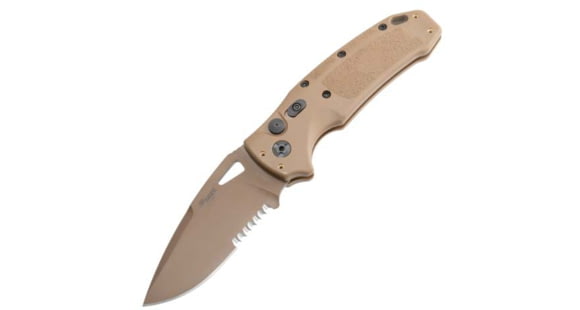 Image of Open Box, Dealer Demo, Hogue Sig K320A Automatic Folding Knife, 3.5in, CPM S30V Stainless, Drop Point Blade Partially Serrated, Coyote PVD, Coyote Tan Polymer Handle, 36333