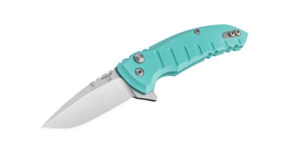 Image of Hogue X1-Microflip Folding Knife, 2.75in Drop Point Blade, Tumble Finish Alum Frame, Matte Aqua Blue, 24173