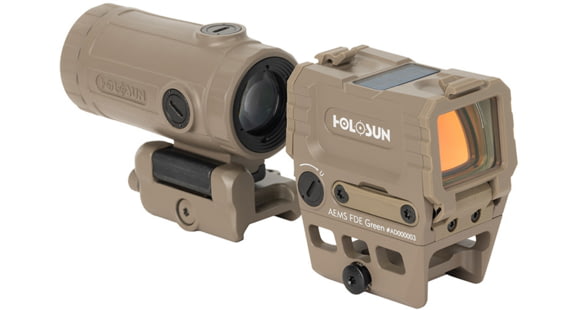 Image of DEMO, Holosun OPMOD AEMS Red Dot &amp; HM3XT Magnifier Combo, Green MRS, Flat Dark Earth, AEMS 221311&amp;HM3XT-FDE