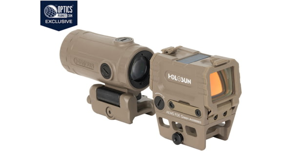 Image of Holosun OPMOD AEMS Red Dot &amp; HM3XT Magnifier Combo 1-3x, 2 MOA Dot/65 MOA Circle, Green MRS, Flat Dark Earth, AEMS 221311&amp;HM3XT-FDE