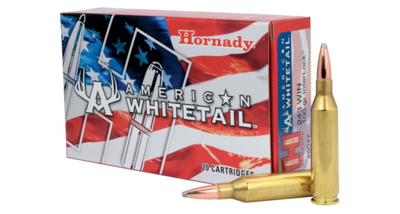 Image of Hornady American Whitetail .243 Winchester 100 grain InterLock Boat-Tail SP Brass Cased Centerfire Rifle Ammo, 20 Rounds, 8047
