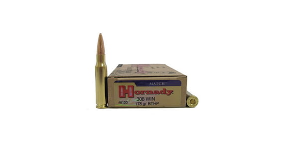 Image of Hornady Match .308 Winchester 178 Grain Boat-Tail Hollow Point Match Centerfire Rifle Ammo, 20 Rounds, 8105