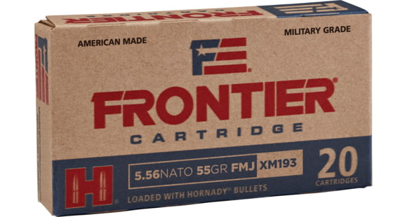 Image of Hornady Frontier 5.56x45mm NATO 55 Grain Full Metal Jacket Brass Rifle Ammunition, 20 Rounds, FR200