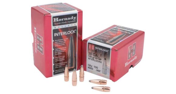 Image of Hornady Bullets, .30 cal, 150 grain, Boat Tail Soft Point, 0.308 inch Diameter, 100-Rounds, 3033