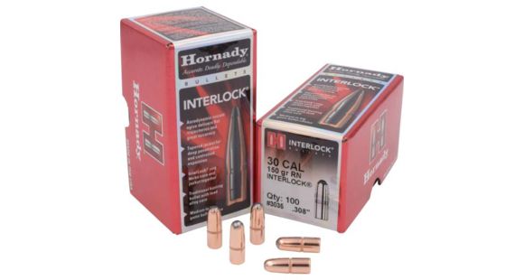 Image of Hornady Bullets, .30 cal, 150 grain, Round Nose, 0.308 inch Diameter, 100-Rounds, 3035