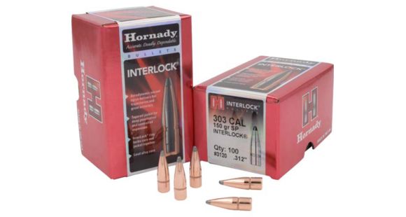 Image of Hornady Bullets, .303 cal, 150 grain, Soft Point, 0.312 inch Diameter, 100-Rounds, 3120