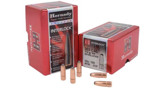 Image of Hornady Bullets, .303 cal, 174 grain, Round Nose, 0.312 inch Diameter, 100-Rounds, 3130