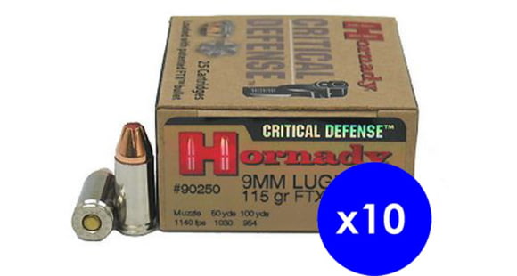 Image of Hornady Critical Defense 9 mm Luger 115 grain Flex Tip eXpanding Brass Cased Centerfire Pistol Ammo, 250 Rounds