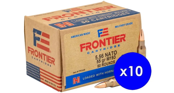 Image of Hornady Frontier 5.56x45mm NATO 55 grain Full Metal Jacket Brass Cased Centerfire Rifle Ammo, 500 Round
